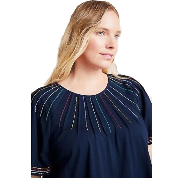 Maeve Anthropologie Chamonix Rainbow Embroidered Swing Top Size Extra Small Blue - Picture 16 of 16
